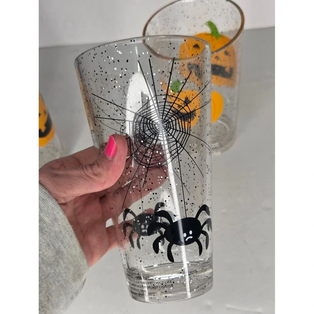 Halloween Acrylic Drinking Glasses Set Of 3 Pumpkins Spiders Web‎